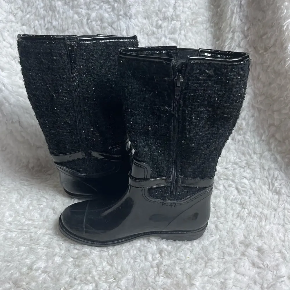 Stuart Weitzman girl Waltz Black mid calf  rain boots glitter accent size 3